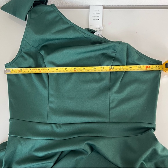 NWT Jasambac Green One Shoulder Bow Dress Women L Emerald Cocktail Party - Picture 9 of 11